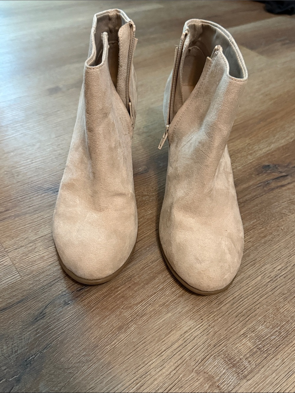Old Navy Tan Suede Ankle Booties with Side Zip